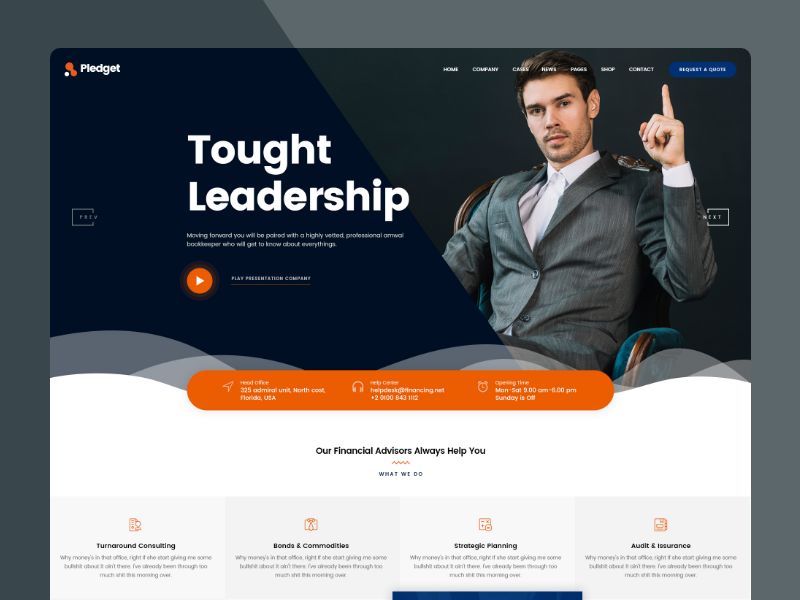 Pledget | Business Consulting & Finance Design Template branding clean creative design ecommerce template ui