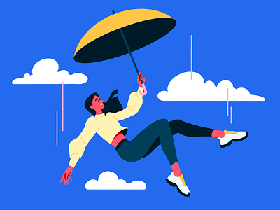 Floating Girl blue business character cloud draw dream float floating fly girl illustration sky texture umbrella wind woman