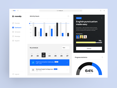 Mondly - Dashboard design for foreign languages online school clean dashboard dashboard design design digital product minimal online education product design saas ui ux