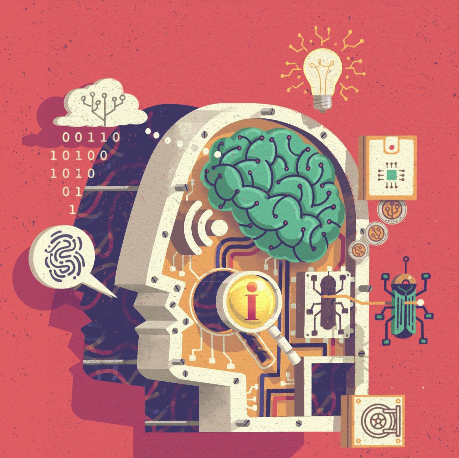 TECHNOLOGY artificial intelligence character cloud computing design fintech graphic design head illustrated illustration intellectual property iot licensing shared services nano technology technology