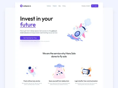 Galactic Rescue Landing Page concept funny galaxy illustration landing landingpage starwars ui ux website