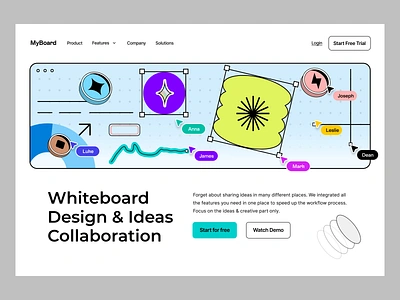 Myboard: webflow saas design, whiteboard, collaboration application b2b b2c board collab collaboration design interface landing page minimal modern saas software startup tech tool ui web webflow whiteboard