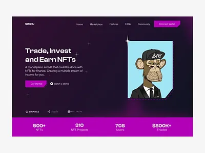 Hero section of a NFT marketplace website cryptocurrency marketplace nft ui ux web design website