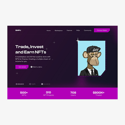 Hero section of a NFT marketplace website cryptocurrency marketplace nft ui ux web design website