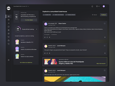 Online training platform app black code colorful community courses dark dashboard design education feed figma gradients online platform ranking responsive ui ux website
