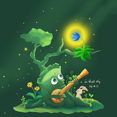 Genjutsu (!!!) art bookillustration digital digital art drawing green illustration love magic moon rabbit song tree