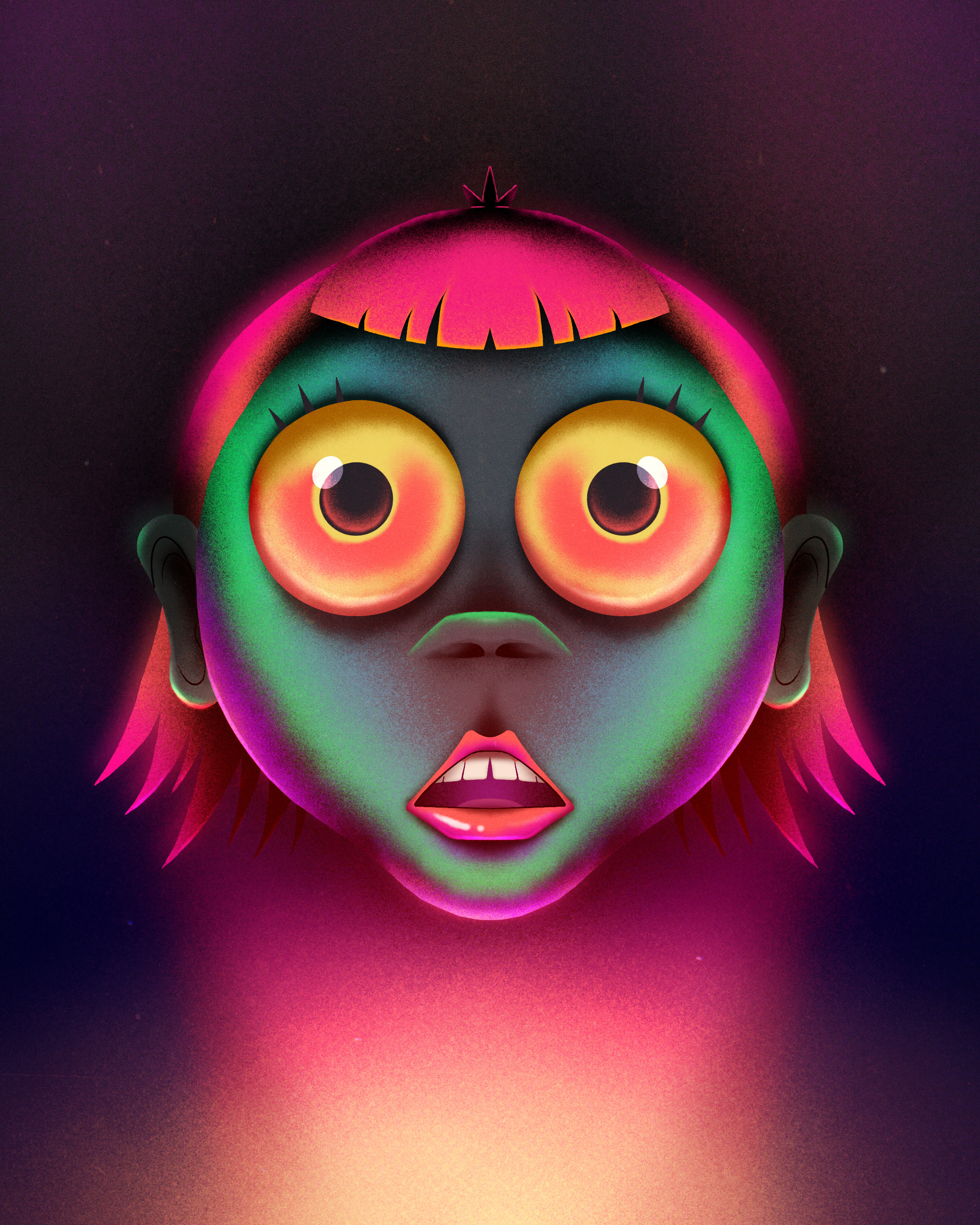 Floating Head character design character girl creepy eyes float florian farhay girl girl character girl face gradient gradient design head horror illustration neon portrait scary synthwave woman woman head