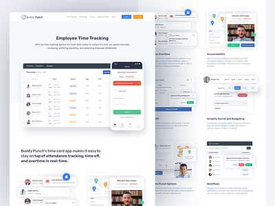 Employee Time Tracking Page agency landing page best landing page design branding design employee schedule employee time tracking graphic design homepage landing page design motion graphics sass sass business time tracking time tracking website track ui uiux design web app design website design