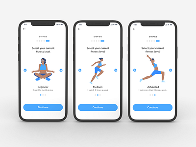 Fitness level journey clean fitness level mobile apps ui uiux user interface