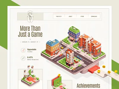 Crypto City / Web site design 2d 3d bitcoin city clean crypto design flat game icon illustration isometric ui ux web