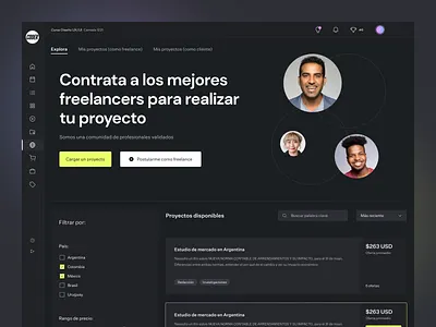 Freelance platform agencies companies contractors dark mode dashboard designers filters find freelance hire marketplace network platform responsive startup talent ui ux web developers website