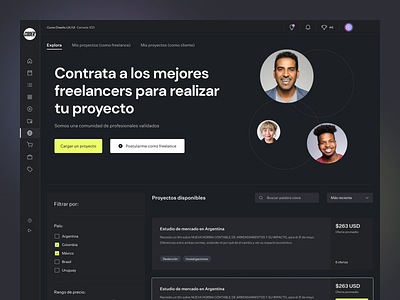 Freelance platform agencies companies contractors dark mode dashboard designers filters find freelance hire marketplace network platform responsive startup talent ui ux web developers website