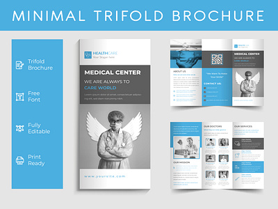 Minimal Medical Trifold Brochure Design adobe photoshop art banner branding brochure business business card company corporate creative design flat flyer graphic design illustration illustrator lettering logo minimal print