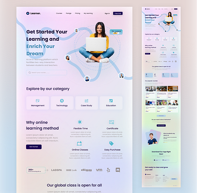 Learning Online (Education) - Landing Page app branding design education graphic design illustration illustrator landing page logo theme ui uiux ux vector webdesign website wix wordpress