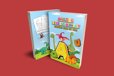 Amazing Dinosaur Alphabet Coloring Book For Kids amazon kdp book cover design booklet cover coloring book cover illustration kdp amazon kids book cover