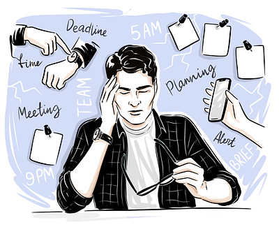 Mental Health article illustration. Black and white sketch anxiety black and white burnout depeession depression drawing employee hr illustration job line drawing lineart management mental health mindfulness minimal office portrait stress tired