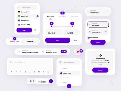 Input Components for Website. app buttons carts checkbox components dashboard design design system dropdown fields input input box kit menu minimal mobile navigation tabs ui