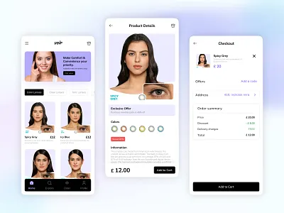 Contact Lens Purchasing App for Voir app application design eye graphic design lens mobile app mobile design ui ux