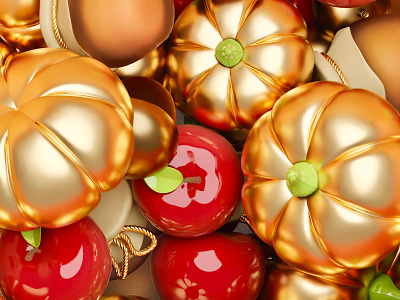 A pile of autumn icons 3d apple autumn blender chestnut design honey icons illustration pumpkin render