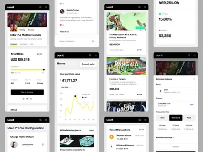 Vent application bazen agency blockchain crowdfunding crypto crypto app crypto wallet defi design system eth finance financial management fintech grid responsive uiux vent website design