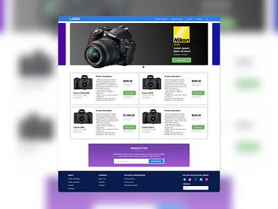 E-commerce concept landing page for selling cameras adobe xd app background brand design branding cameras client concept design designer ecommerce flat design graphic design illustration landing page logo typography ui ui design website