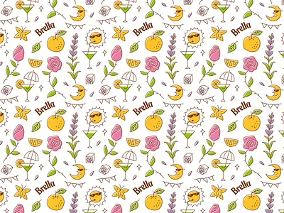 Brella Garden Party Pattern branding brella butterfly festiveflags garden icecube illustration lavander leaf mocktail moon natural party pattern rose sun sunglasses syrup umbrella yuzu