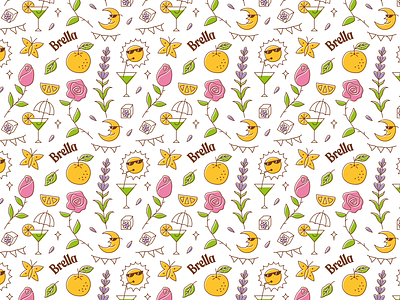 Brella Garden Party Pattern branding brella butterfly festiveflags garden icecube illustration lavander leaf mocktail moon natural party pattern rose sun sunglasses syrup umbrella yuzu