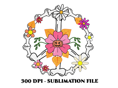 Groovy Halloween Peace Symbol Retro Design bones design graphic design groovy groovy flower illustration png retro retro flowers retro halloween retro pumpkin vector