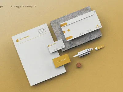 Repair Shop Logo and Brand-Identity brand identity branding corporate identity design graphic design graphic icon identity logo minimalistic repair simply stationery visual identity yellow yellow logo