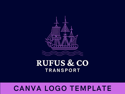 Premade Monoline Ship Canva Logo Template brand identity branding canva design illustration logo logo design logodesign logomark ship template transport