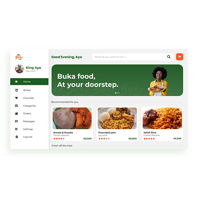 Dashboard of a food ordering website, BUKR. branding graphic design ui