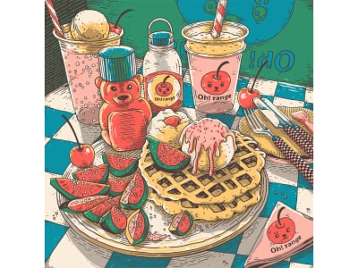 Waffle Up! adobe bear cafe digitalart digitalillustration drawing figs food foodillustration ice cream illustration lifework milkshakes muti photoshop snacks soft stillherestilllife stilllife waffles