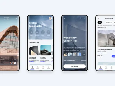 Travel App app booking clean concept device disney explore map mobile mockups presentation slides tourism travel trip ui