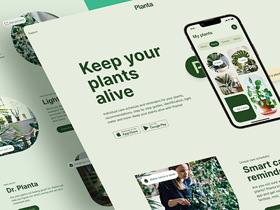 Planta App – Track your plant’s needs. design figma admin figma download figma freebies free figma download freebies illustration landing page plant plant website saas ui ui design ui ux uikit ux design web website website design