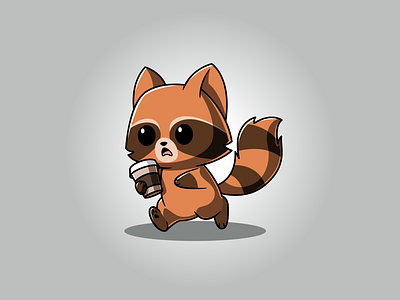 Speedy Raccoon with Coffee – Cute Cartoon Vector Illustration adobe illustrator cartoon character design coffee graphic designer illustration mascot raccoon ui