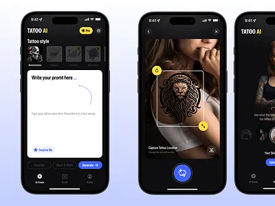 TATTOO AI App appdesign applaunch appstore colorpalette creativedesign creativeprocess design figma illustration interactiondesign mobile mobileapp mobiledesign productdesign ui uiuxdesign userexperience userinterface ux visualdesign