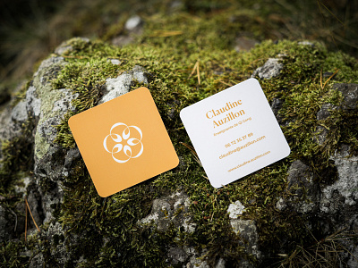 Claudine・Cards business cards flower graphic design nature orange paper qi gong round corners serif soft touch square cards stationary zen