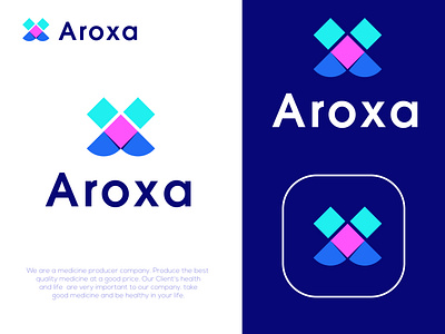 Aroxa medicine company logo design aroxa brand brand identity branding company design doctor drug logo illustration logo logo design medical medical logo medicine medicine logo modern logo pharmacy pharmacy logo vector x logo