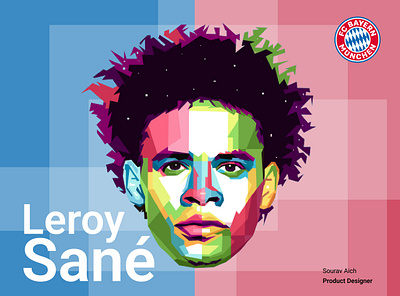 Leroy Sané German Star footballer pop art bayernmunich branding design fifaworldcupqatar2022 footbal footballer graphic illustration illustrator leroysane nft nftcollection project team wpap