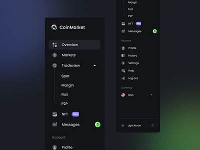 Sidebar navigation - CoinMarker b2b bitcoin coin crypto cryptocurrency cryptoexchange cryptotrading dashboard ethereum exchange figma interface menu navigation sidebar ui ui components ux