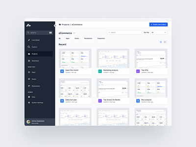 Project Dashboard for a Business Intelligence Platform data visualization design product design ui user experience design user interface design ux