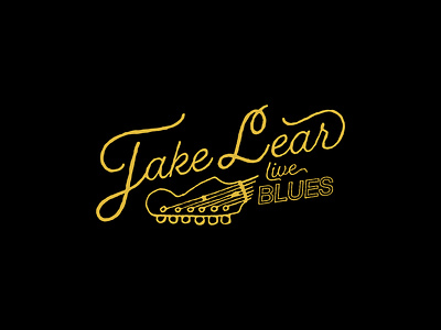 Jake Lear "Live Blues" band black blues branding design fender guitar hat headstock illustration illustrator live logo logo design merch music musician retro script yellow