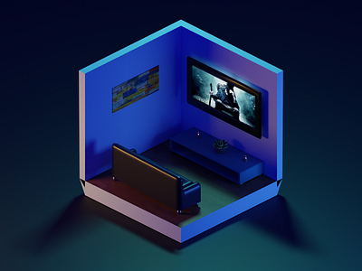 TV Room 3d blender illustration isometric