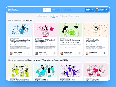 Hippocampus. Courses Page app card courses design desktop education english learn online ui ux