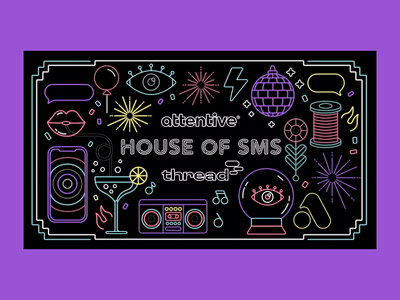 House of SMS animation cabaret conference disco entertainment event event design gif illustration neon nightclub nightilfe party sms tarot text messaging thread vector