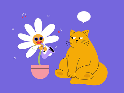 The Sassy Cat after effects animation cat character character animation character design cute cat design flower illustration illustrator trumpet trumpet flower