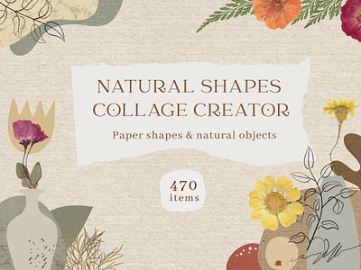 Paper shapes and natural objects collage creator abstract collage creator crumpled dried floral flower flowers lineart modern natural paper poster posters ripped shapes texture