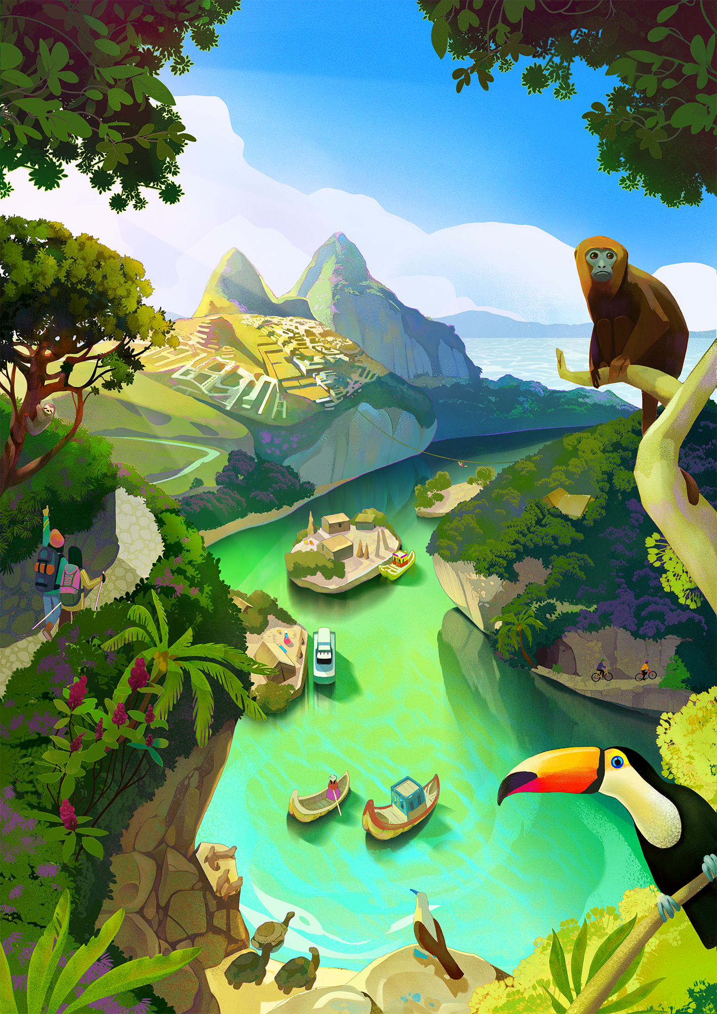 Exodus Travels Collection Brochure 2023 animals boats environment forest illustration lake titicaca machu picchu mountain people travel