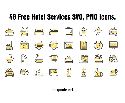 46 Free Hotel Services PNG, SVG Colored Icons design free resources freebies hotel icon pack icon set icons png icons svg icons vector
