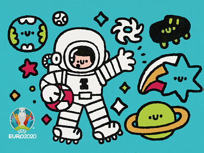 Illustration for Euro 2020 1 astronaut ball cosmos cute design doodle earth euro fotball fun illustration japanese jupiter kawaii logo soccer sport star uefa
